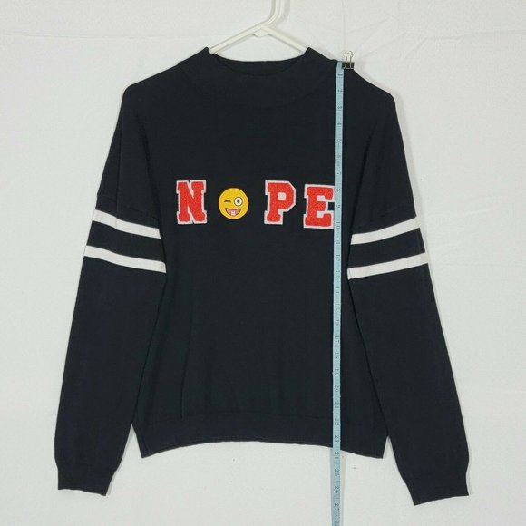 Ultra Flirt Knit Sweater Long Sleeve NOPE Funny Emoji Black - Picture 6 of 11